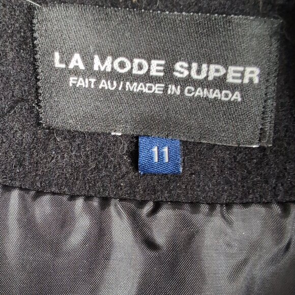 La Mode Super Women's Black Wool Trench Coat with Hood, Size 10-12 - Picture 5 of 8